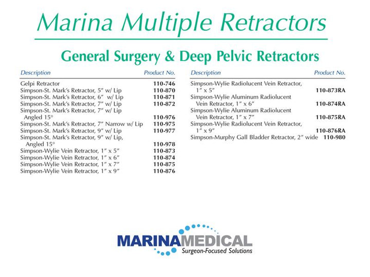 Marina Medical MultiTrac General Surgery and Deep Pelvic Retractors